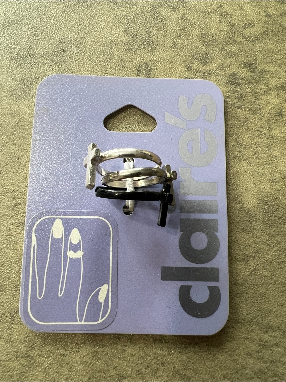 Mid Ring Set - Black & Silver covered